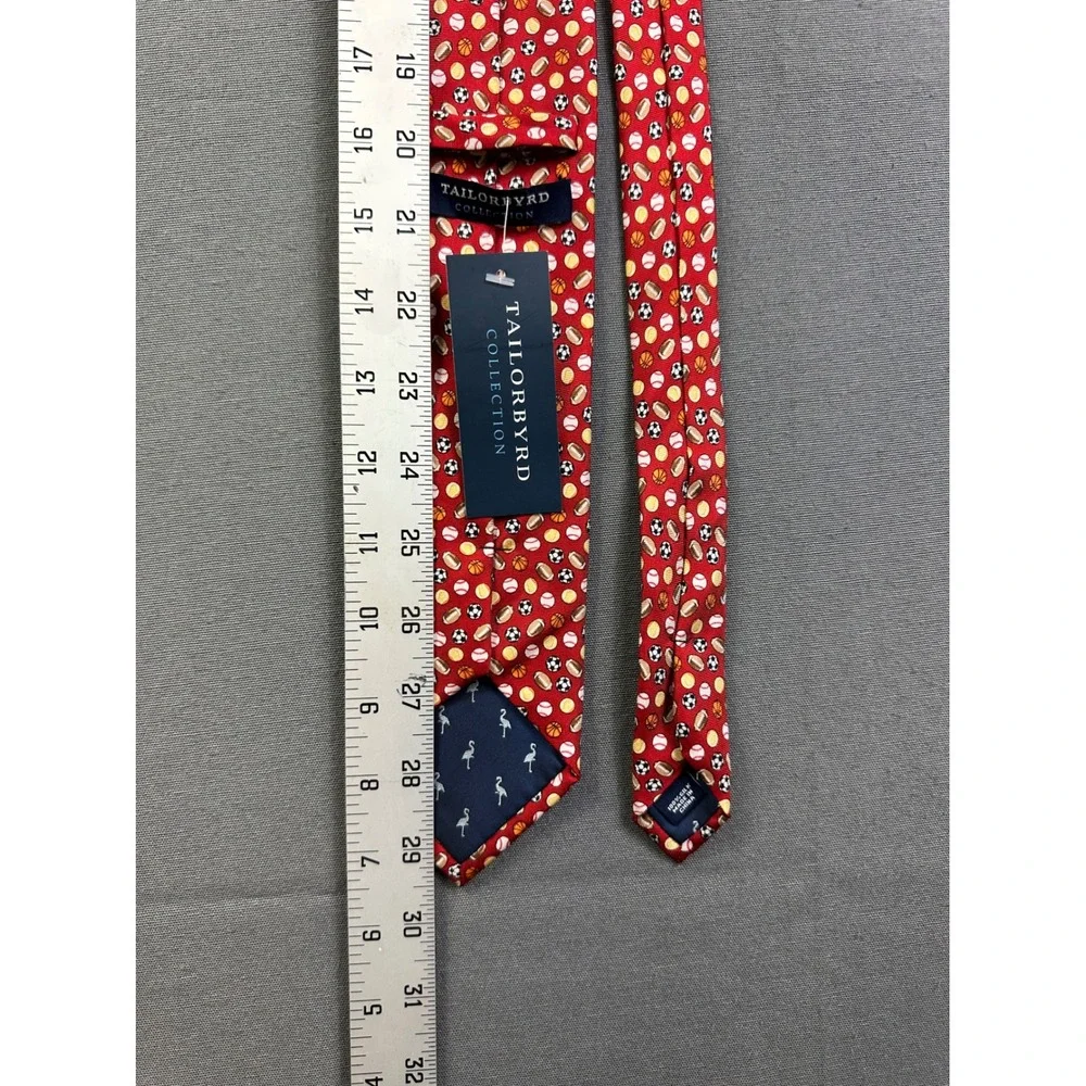 TailorByrd‎ Men's Red Silk Sports Ball Print Necktie Football Basketball Soccer